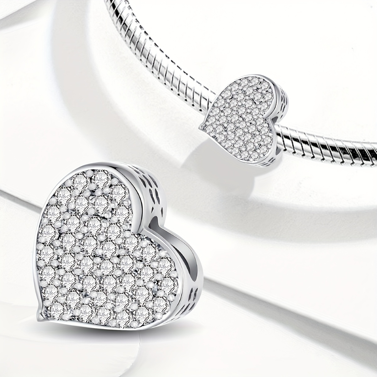 Women's 925 Silver Plated Crown Double Heart Bead for Jewelry Making